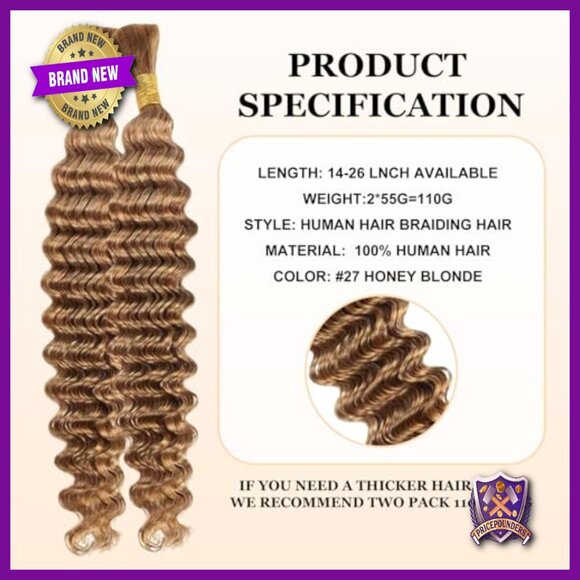 24 Inch Deep Wave Human Hair Extensions 2 Bundles Boho Braiding main image 5